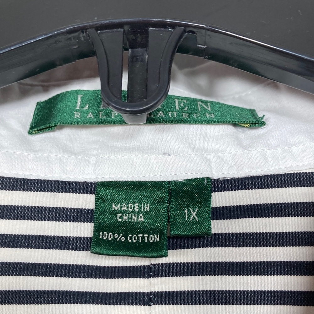 Vintage Lauren Ralph Lauren Striped "Banker" Shirt – Black & White Sz 1x - Picture 2 of 15